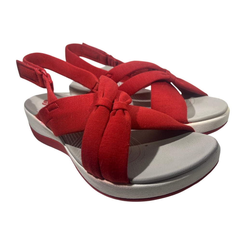 Clarks Sandals Womens 9 Red Cloudsteppers Arla Glison Slingback Platform Sporty